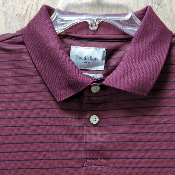 New Goodfellow & Co Performance Polo Burgundy w/ Navy Stripe Mens Size Large - Picture 7 of 12